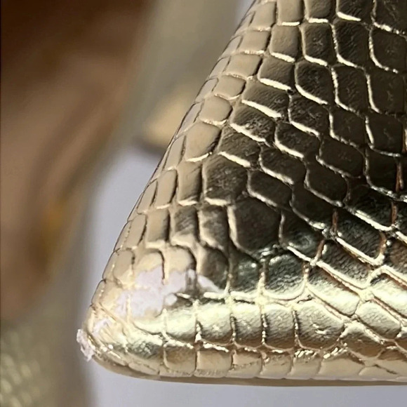 Lulus Alessia Gold Metallic Snake Embossed Low Block Heel Pointed-Toe Flats Sz 7 - Picture 8 of 16